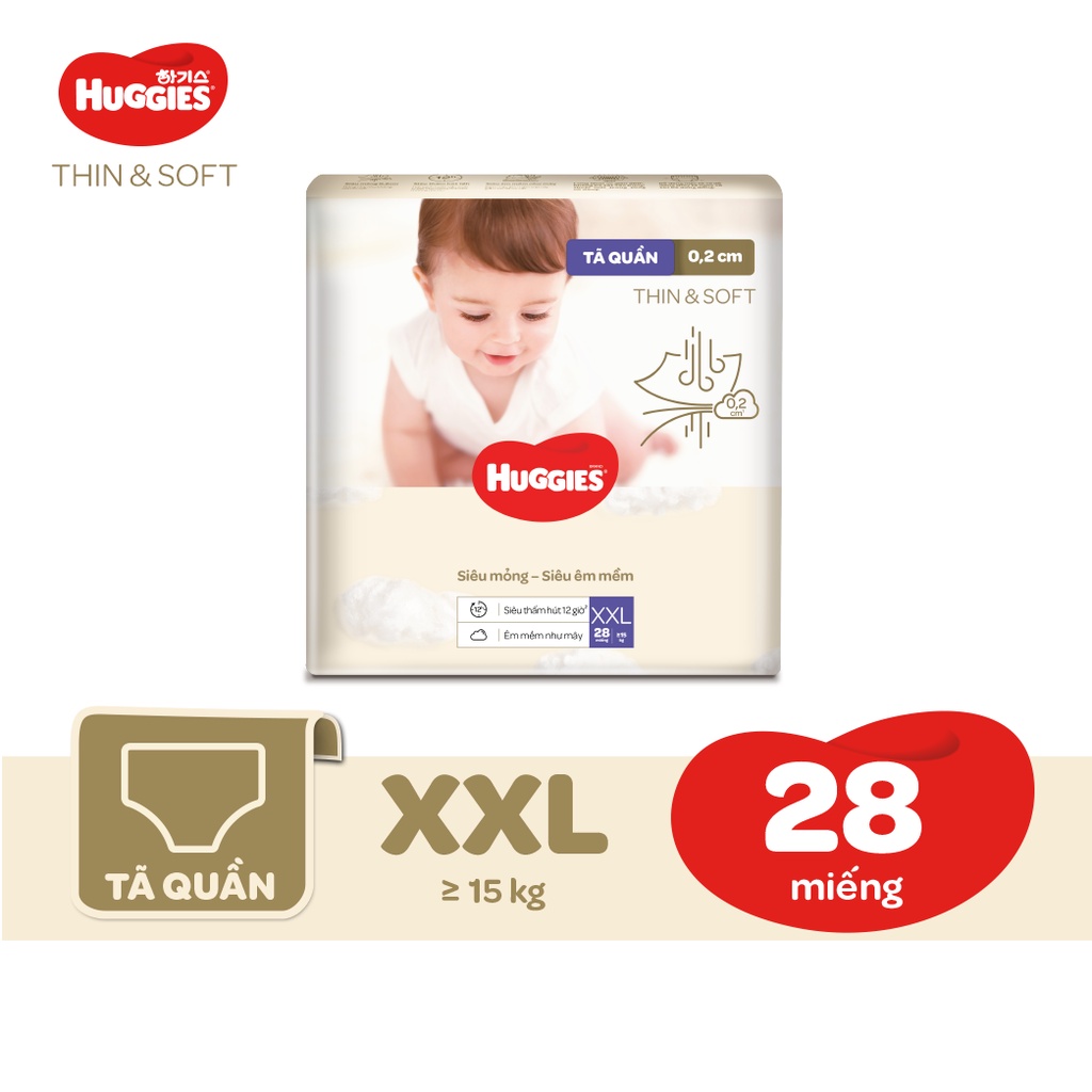 [Mã MKBHUGBU giảm 12% đơn từ 400K] Tã quần Hàn Quốc Huggies Thin &amp; Soft mỏng tàng hình size L44/XL36/XXL28