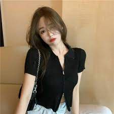 Áo Croptop cổ polo MOTOGHI chất gân mịn mát THF store, áo crt có cổ bẻ kiểu khoá kéo THF SHOP G3-1