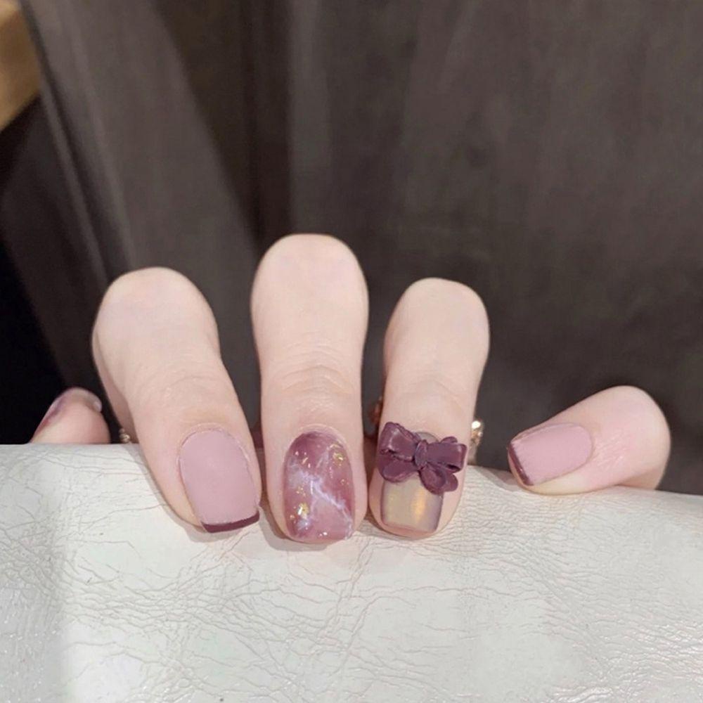 Bộ 24 Móng Tay Giả Ngắn / Tròn / Vuông Che Phủ Toàn Diện Kiểu Pháp