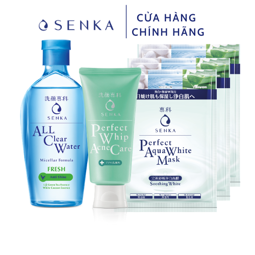 Bộ sản phẩm dành cho da mụn Senka (A.L.L Clear Water Fresh 230ml+SRM Acne Care 100g+Mặt nạ 23gx3)-95354