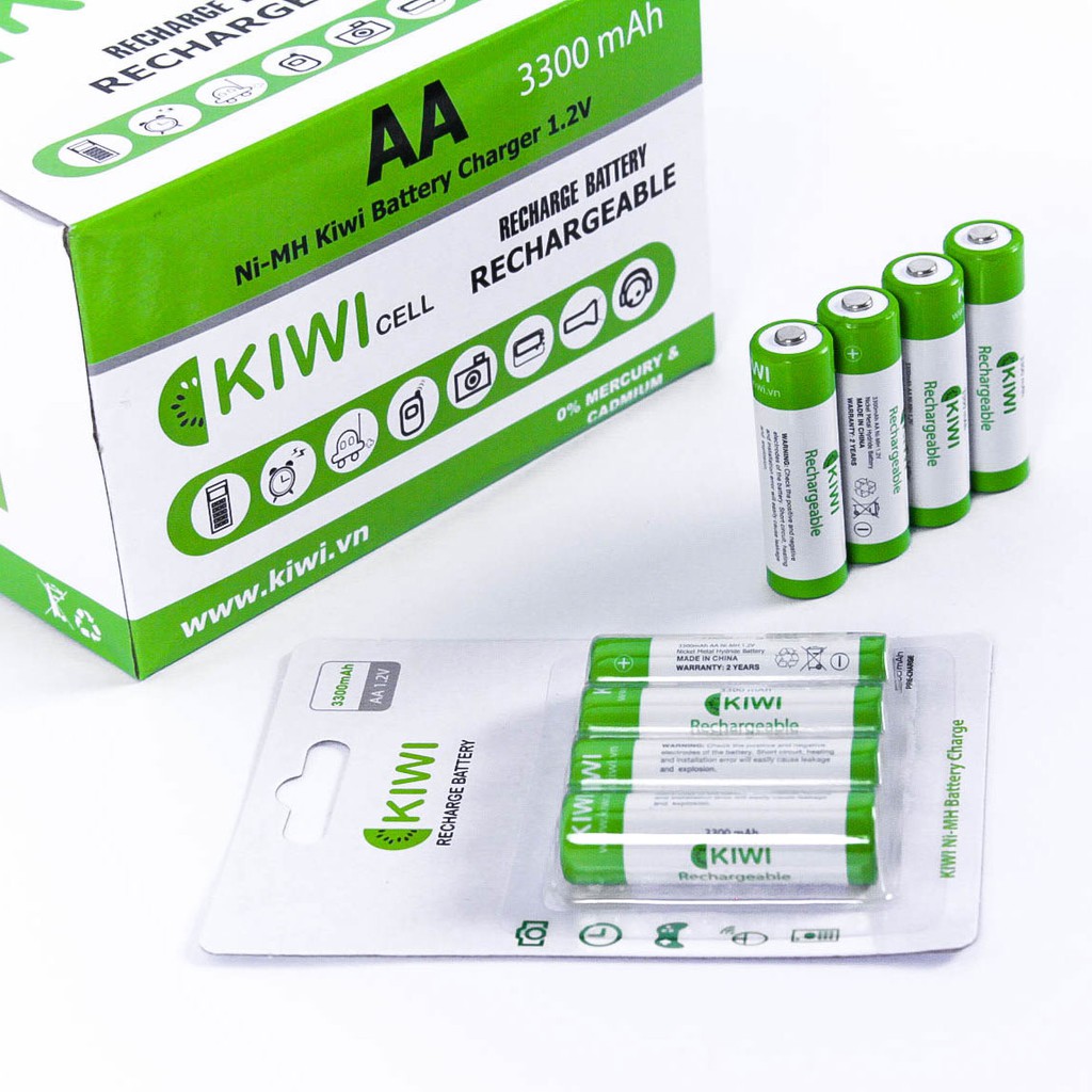 [ Chính Hãng ] Pin sạc Kiwi Ni-MH AA vỉ 4 viên 3300mAh Rechargeable