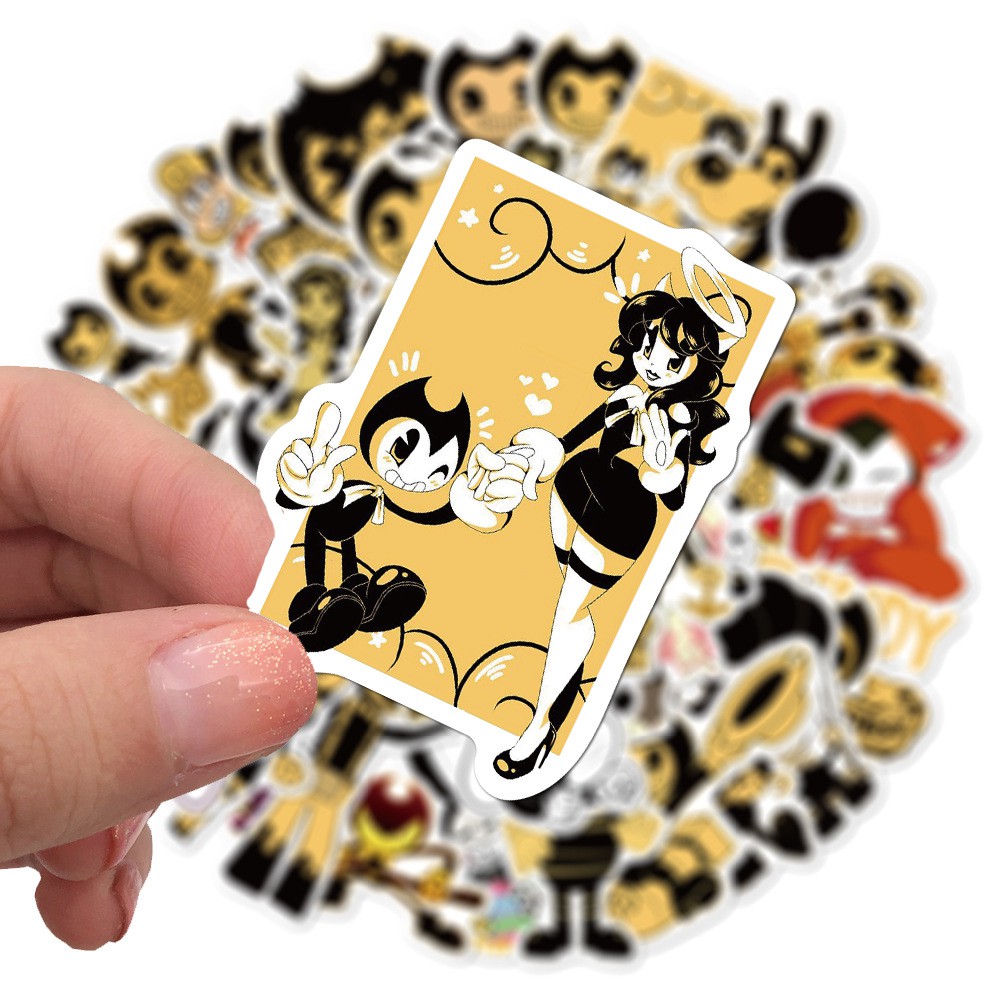 Set 50 miếng sticker dán trang trí hình game sinh tồn kinh dị Bendy and the Ink Machine