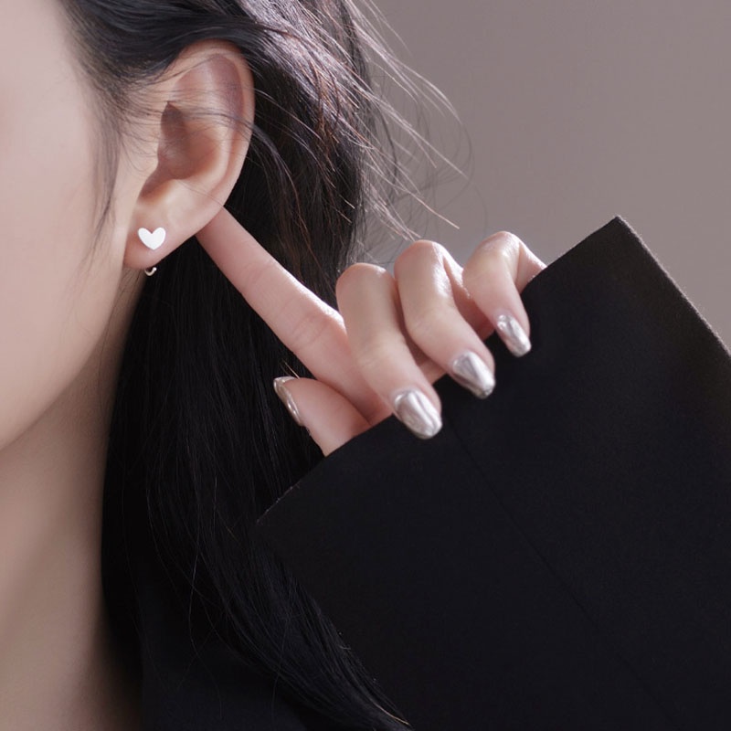 Bông Tai Mạ Bạc Dạng Móc Hình Trái Tim Ốc Vít Thời Trang Cho Nữ