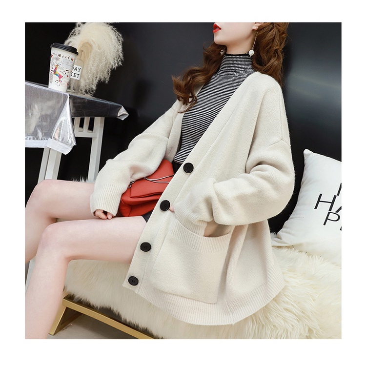 Áo khoác len cardigan dáng rộng trơn màu kiểu dáng Hàn Quốc AKT26