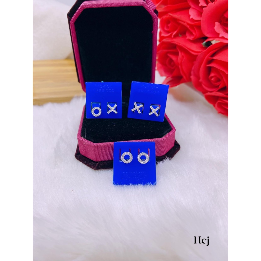 Bông tai bạc nữ, khuyên tai X O mini nạm đá cá tính - Kho sỉ bạc Nhất Linh