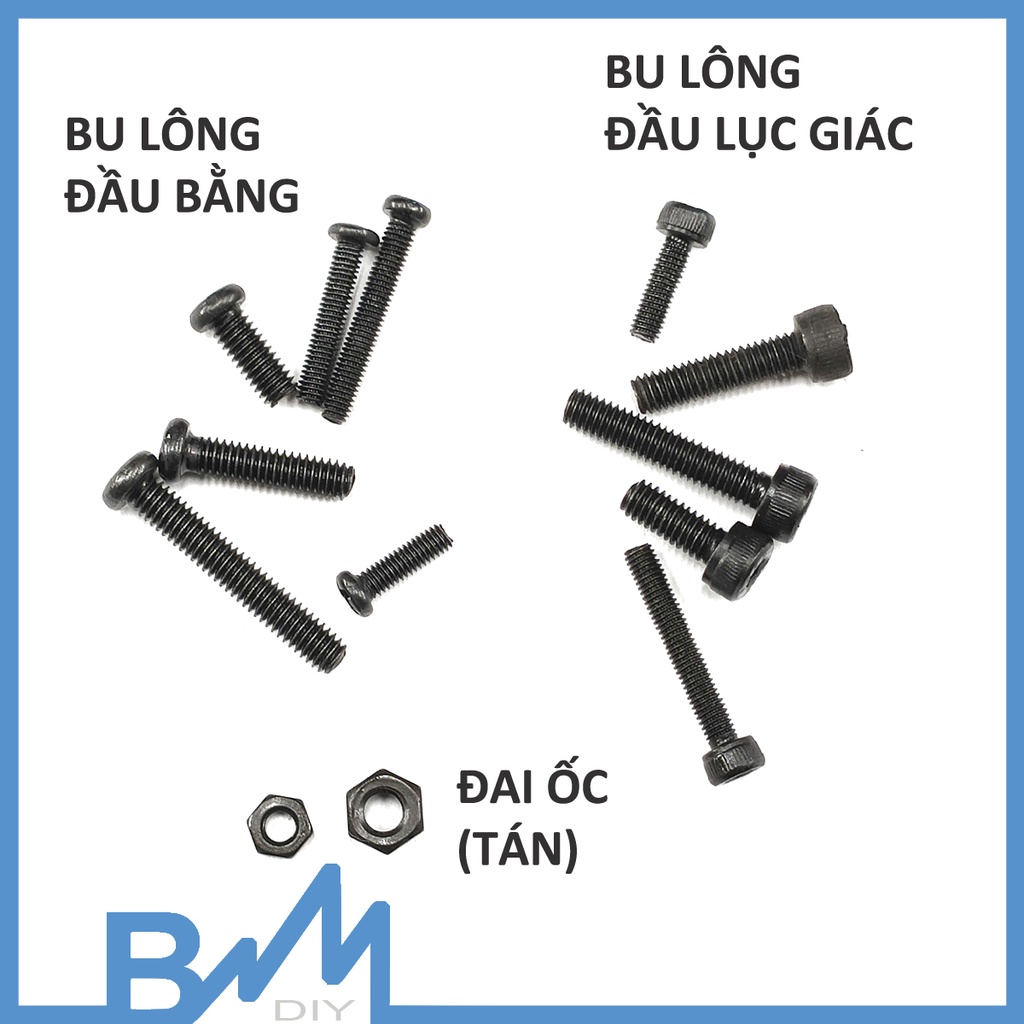 Combo 10 bu lông màu đen sơn tĩnh điện - bu lông mũ bằng - lục giác chìm - đai ốc tán ecu