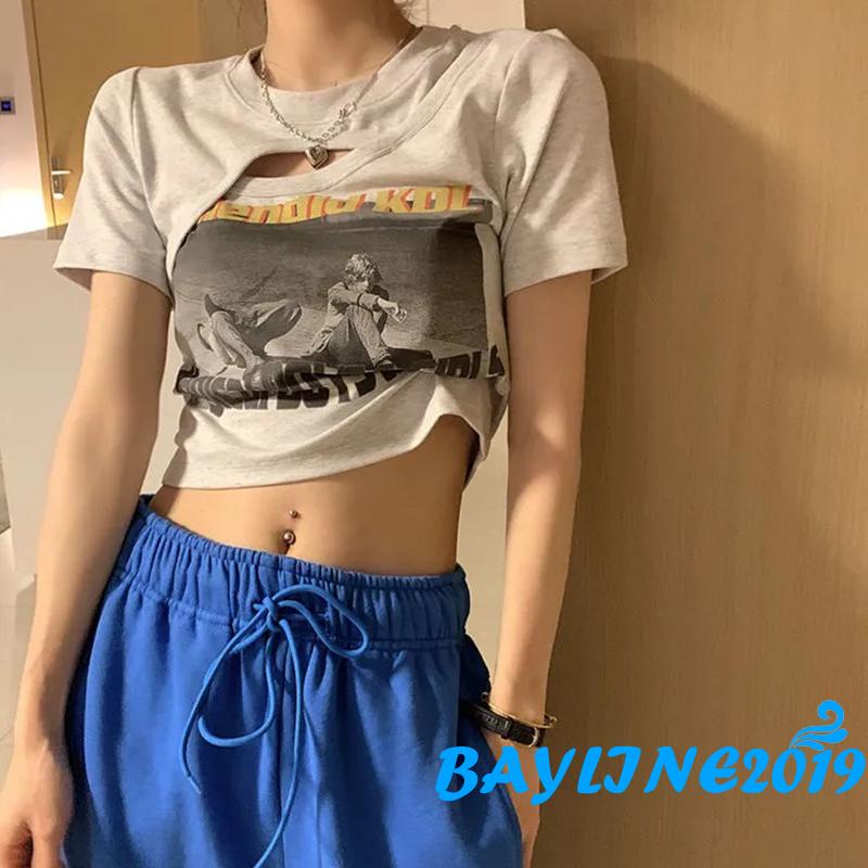 Áo Thun Lửng Tay Ngắn Cổ Tròn In Họa Tiết Chữ Cá Tính Dành Cho Nữ