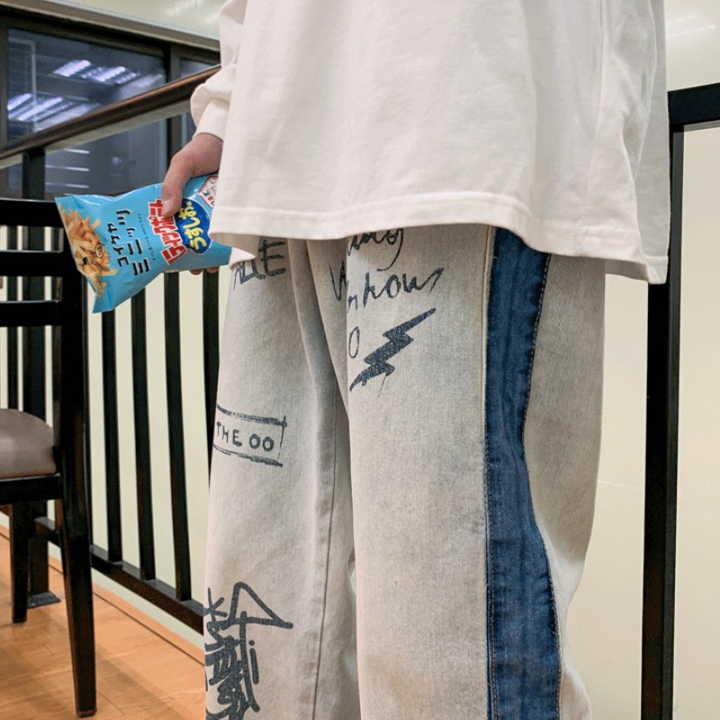 Quần jean ống rộng phong cách hip hop Hàn Quốc cho nam