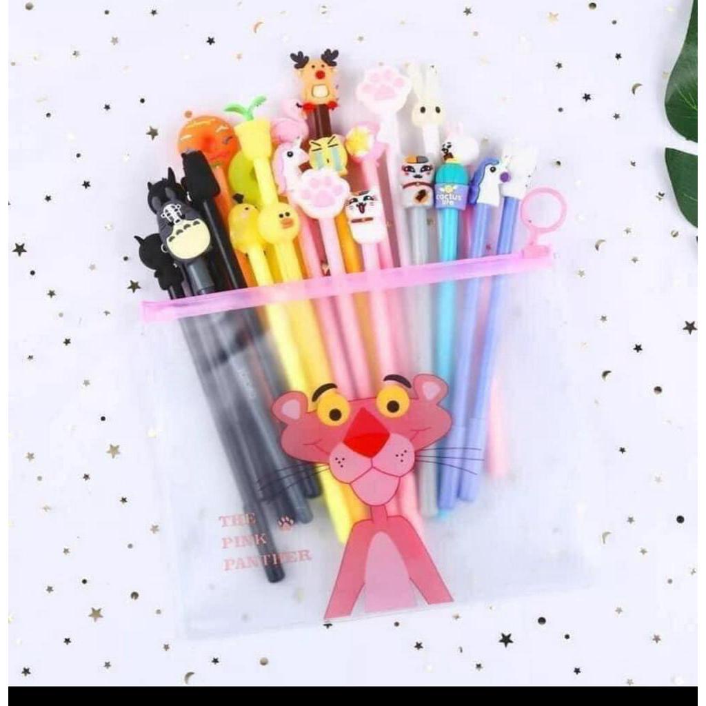 Set 20 bút bi nước hình thú cute, nhiều màu, hình dáng đáng yêu, tặng kèm túi zip