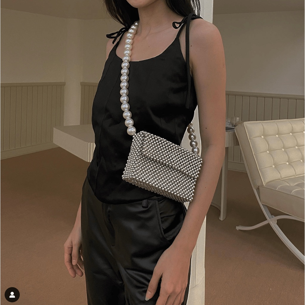 Lily Silver Pearl Bag | Túi Đeo Chéo Nắp Hộp Mini Phong Cách Hàn Quốc