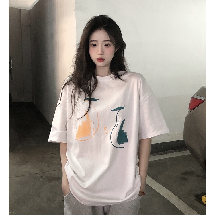 Áo Thun Ngắn Tay Dáng Rộng In Họa Tiết Thời Trang Mùa Hè Hàn Quốc Dành Cho Nữ