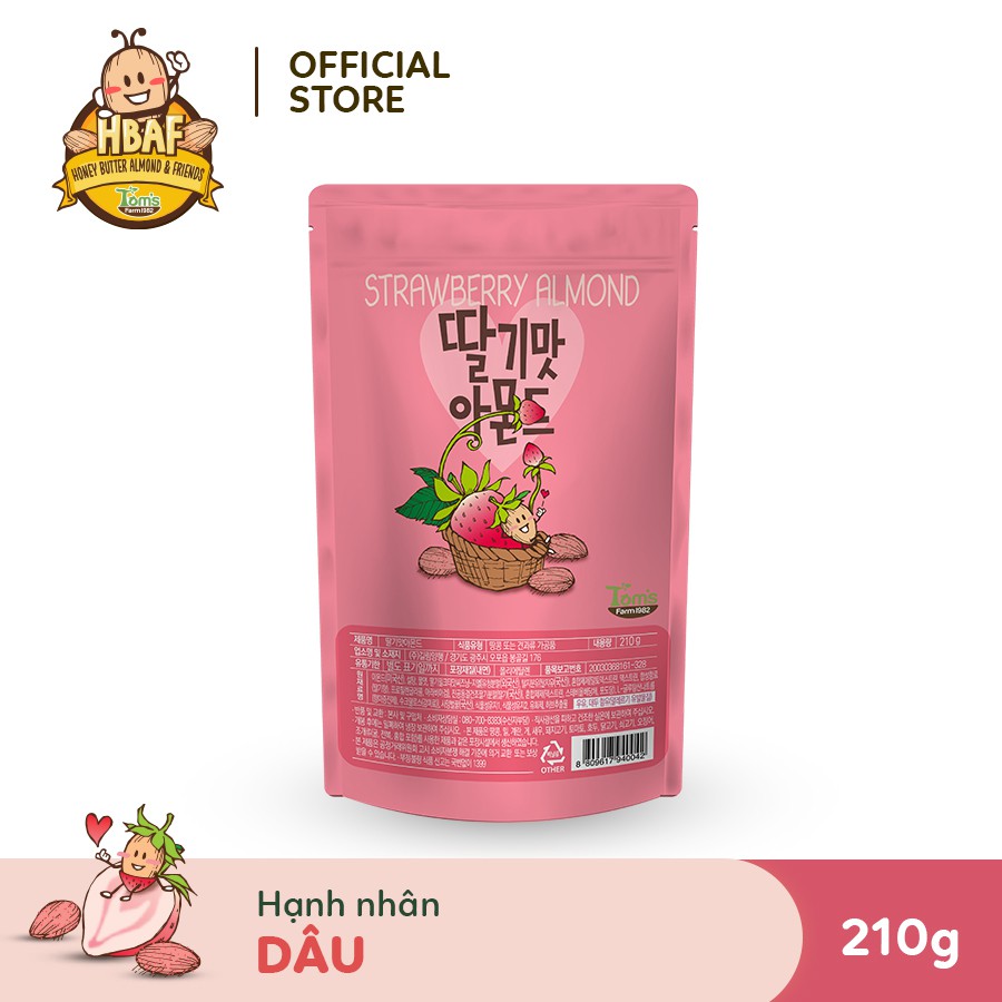 Hạt Hạnh nhân tẩm Dâu Tây HBAF Hàn Quốc 210g