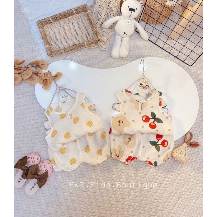 Đồ bộ mặc nhà chất vải xô MUSLIN CAO CẤP cho bé gái  trai từ 6-16kg -  rubykids79