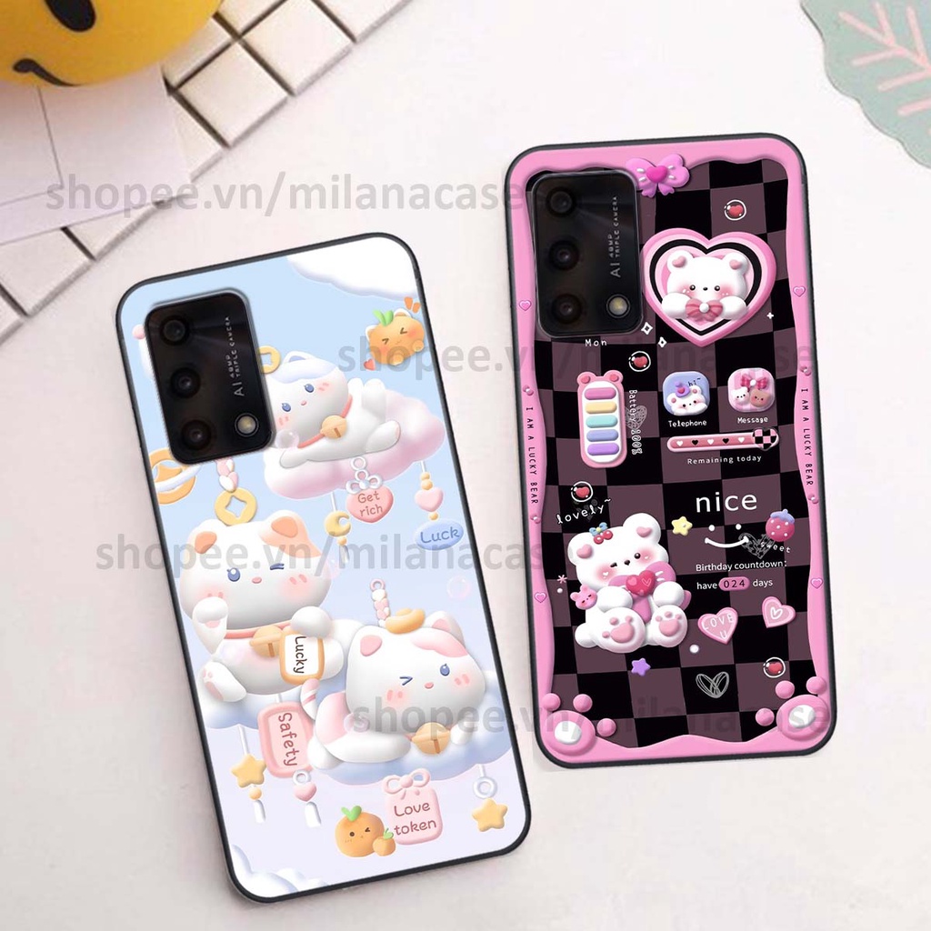 Ốp Oppo A74 / A94 / A95 hình đồng hồ icon gấu mèo cute cực dễ thương ngộ nghĩnh