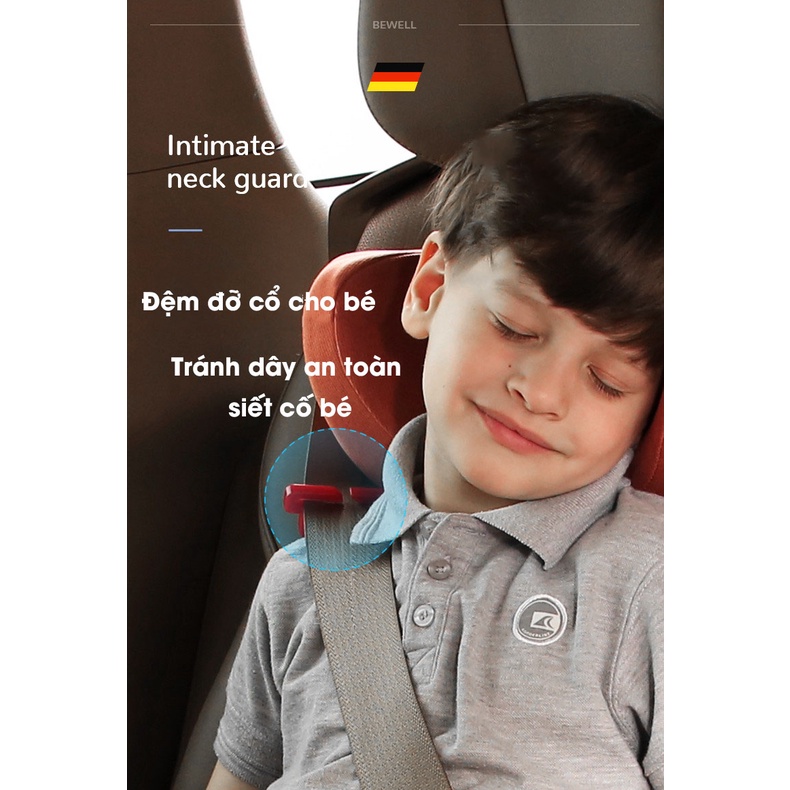 Đệm ghế ngồi ô tô cho bé Bewell (thiết kế Đức) chuẩn ISO FIX 9001-2000 với tựa lưng điều chỉnh và đệm bảo vệ đầu cho bé