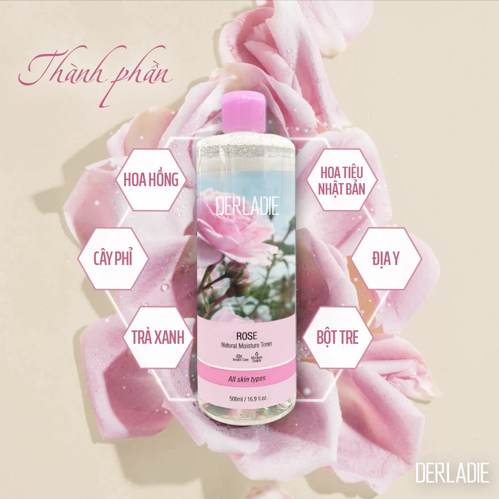 Toner Derladie Rose Natural Moisture Nước Hoa Hồng Toner 500ml Siêu Cấp Ẩm Nhập Khẩu Chính Hãng