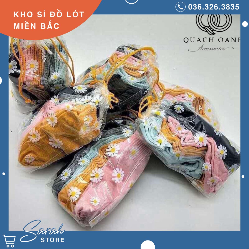 Combo 10 đôi tất cổ ngắn in hoa cúc tặng kèm túi đựng