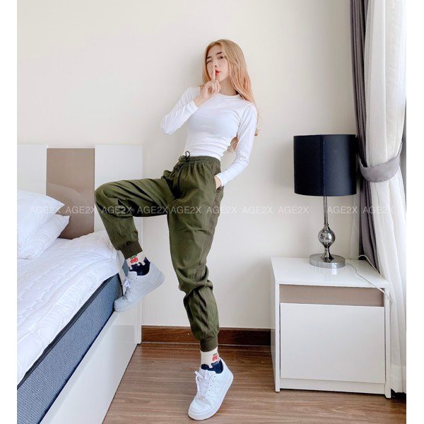 Quần JOGGER KAKI Thể Thao Nam nữ Unisex XANH LÍNH Hàng VNXK Chính Hãng AGE2X.