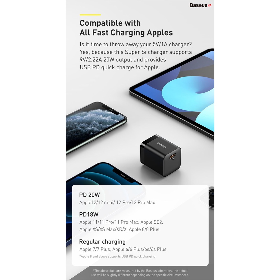 Cốc sạc nhanh Baseus Super Si Pro PD TypeC 20W - Chân dẹp, dạng gập - Hãng phân phối