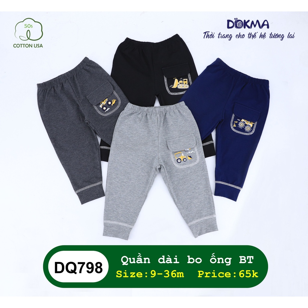 DQ798 Quần dài bo ống phối túi Dokma vải cotton mỏng cho bé trai (9-36M)