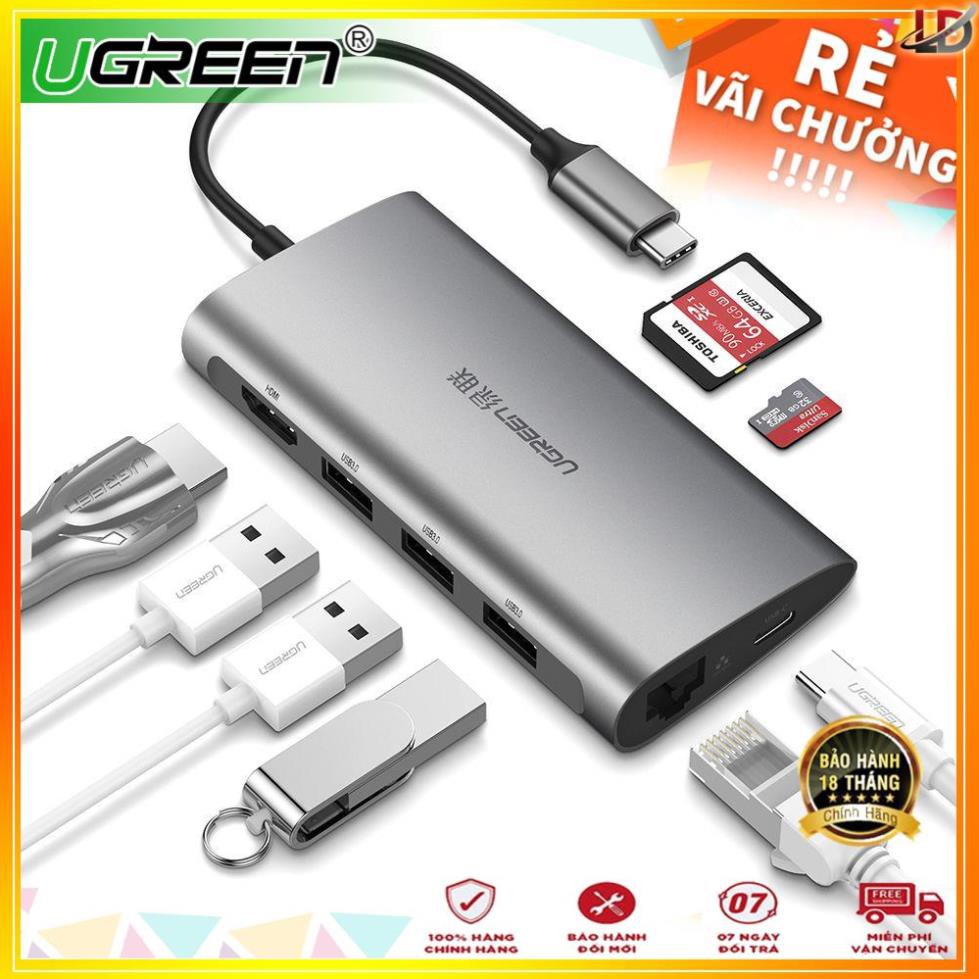 Cáp Chuyển USB Type C Sang 3*USB 3.0+HDMI+RJ45+SD&amp;TF Ugreen (50538) [FREE SHIP]