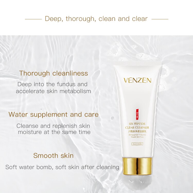 VENZEN Face Cleaning Deep Cleansing Refreshing Moisturizing Oil Control Tender Slippery Foam Facial Wash Cleanser 100g