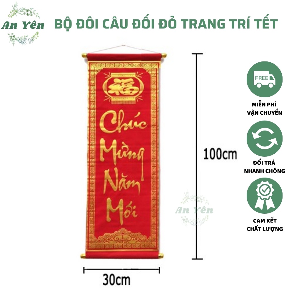 [HÀNG ĐẸP]1 đôi câu đối đỏ, liễng trang trí tết 35x100cm in chữ Việt Nam làm từ vải nhung đẹp