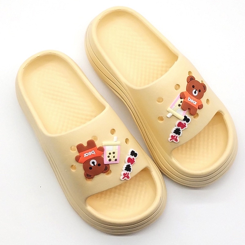 Dép bánh mì nữ đế độn 6cm tặng kèm 6 sticker gấu trà sữa cute giúp nàng tăng chiều cao - DL161