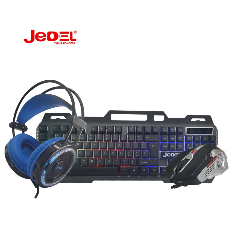 [Mã 33ELSALE hoàn 7% đơn 300K] Combo phím chuột tai nghe JEDEL CP-02 led đa màu - gaming series (đen) Nhất Tín Computer