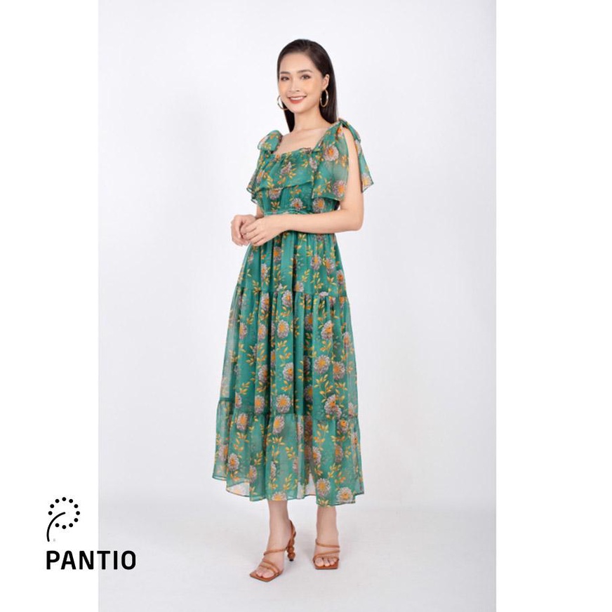 FDP33001 - Đầm dạo phố vải voan dáng xòe hai dây buộc nơ bèo ngực eo chạy smocking - PANTIO