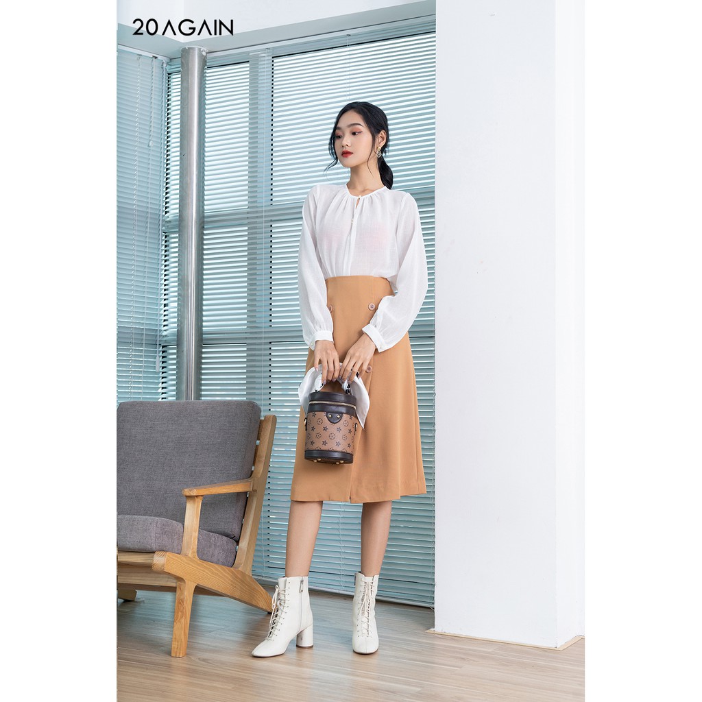 Áo sơ mi dài tay dúm cổ trơn màu ASA0988 20AGAIN | BigBuy360 - bigbuy360.vn