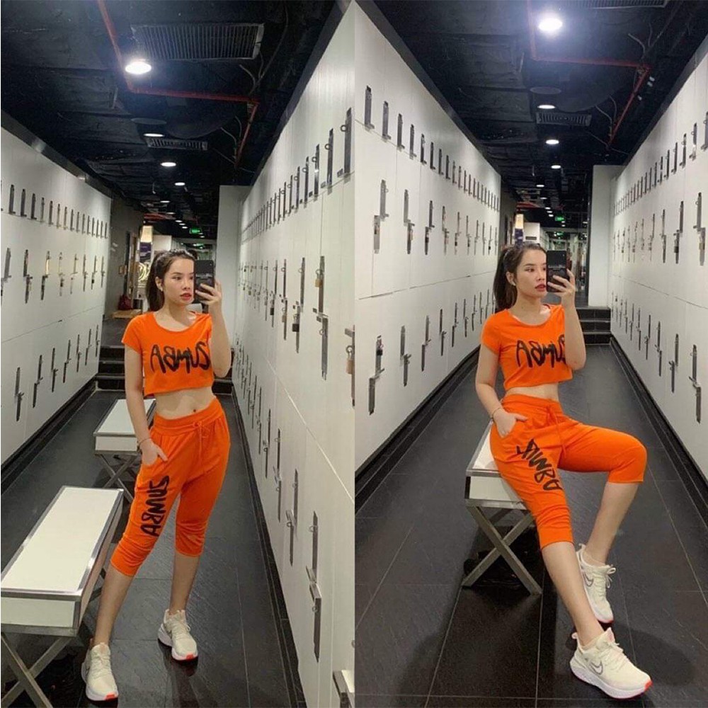 Bộ Áo croptop Quần lửng Zumba cotton 100% (đồ tập gym-yoga-zumba)