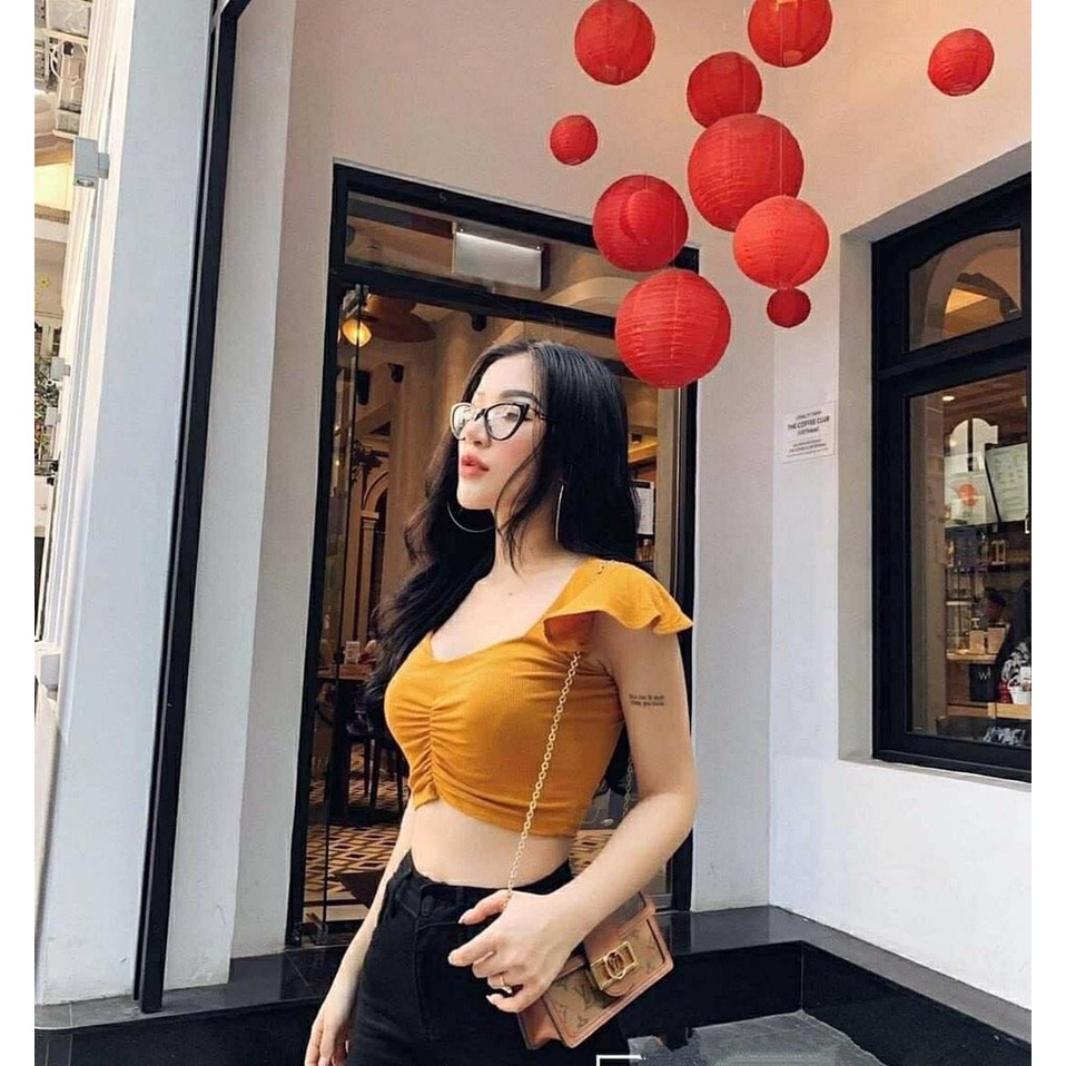 Áo croptop nữ thun sơ mi kiểu ôm body có cổ tay ngắn đẹp, Áo polo phông nữ croptop, Áo Croptop Bozip Nhún Giữa CT43