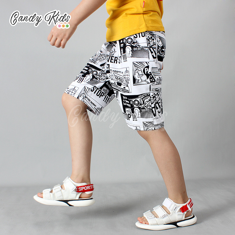 Quần Short Cotton Họa Tiết Graffiti Cá Tính Dành Cho Bé Trai 7-11 Tuổi