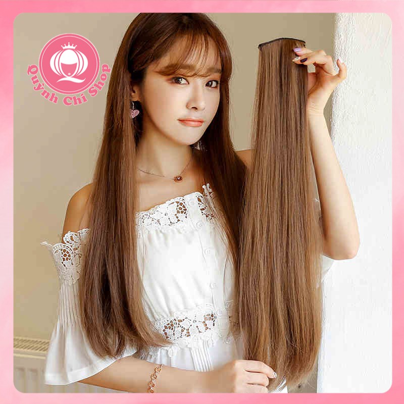Tóc giả kẹp phồng đẹp, set 3 dải tóc thẳng dài 60cm, độn phồng tự nhiên không bóng