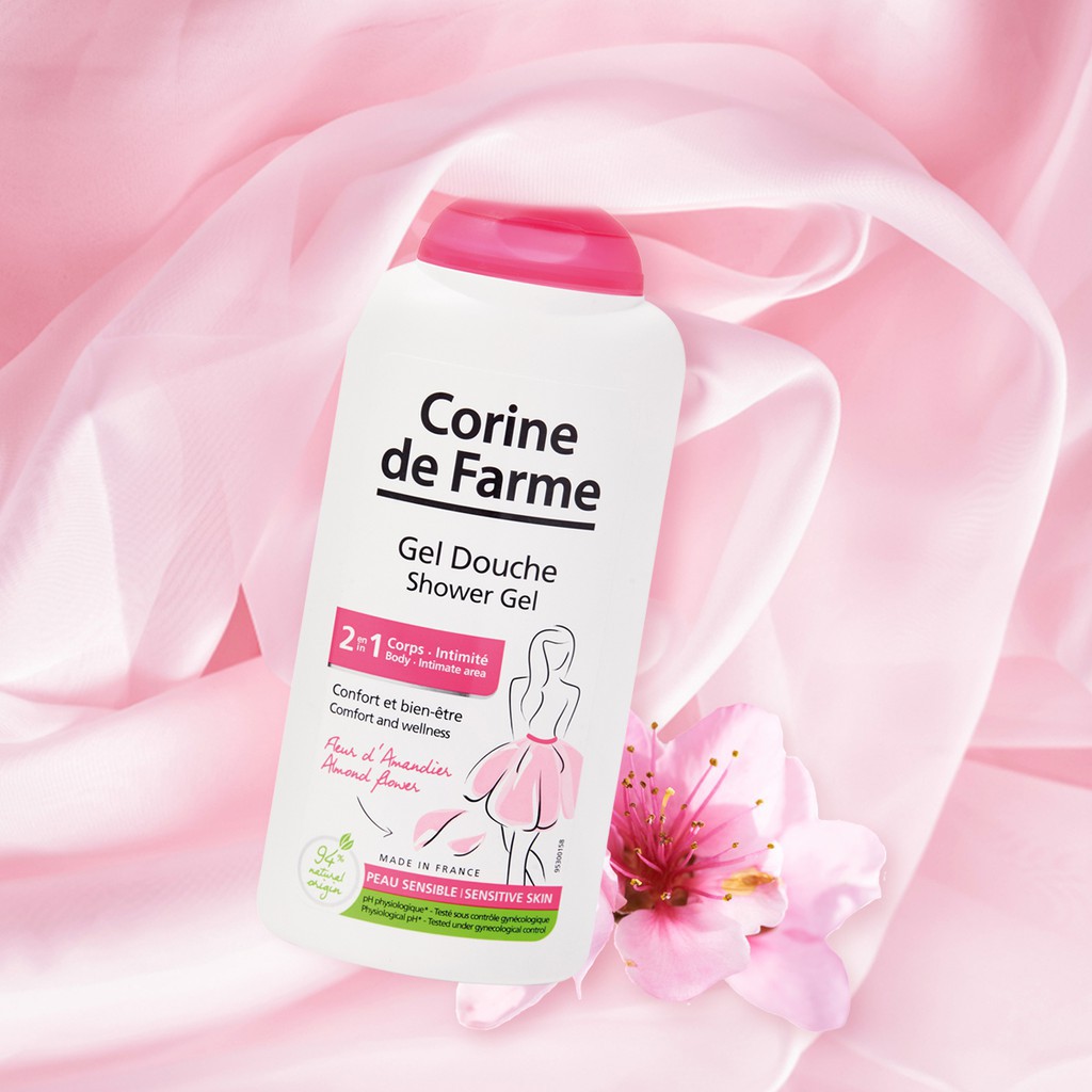 Sữa tắm Corine de Farme Intimate Gel Douche Shower Gel 2 in 1 250ml dùng cho body và vùng kín