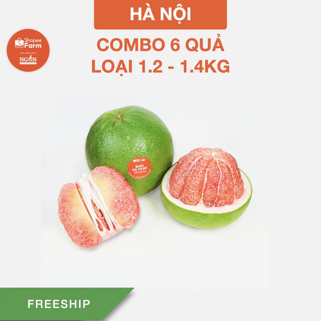 [HN] COMBO 6 QUẢ LOẠI 1.2 - 1.4KG BƯỞI DA XANH TIỀN GIANG VƯỜN LÃO VỎ MỎNG, RUỘT HỒNG TƯƠI NGON