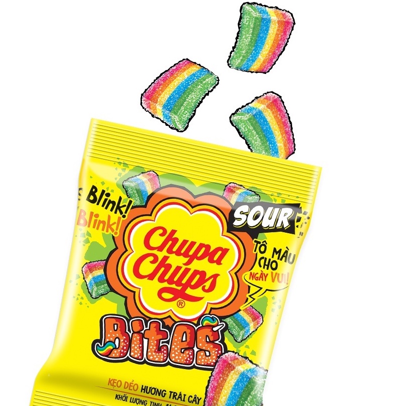 Kẹo dẻo Chupa Chups Sour Bites hương trái cây loại gói 90g (Crawlers, Pinkis, Sour Bites)
