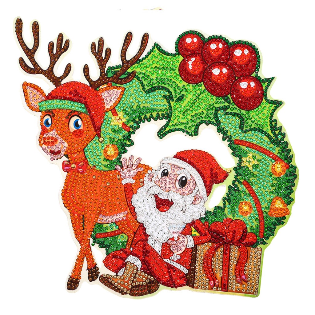 Vòng Hoa Thêu Hình Ông Già Noel / Người Tuyết / Người Tuyết|Tranh Vẽ Giáng Sinh