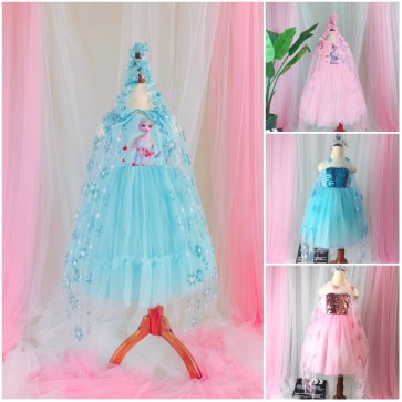 [Mã SKAMA8 giảm 8% đơn từ 300k] Váy Elsa thiết kế cực duyên dáng cho bé gái MẪU MỚI - tặng kèm tà voan