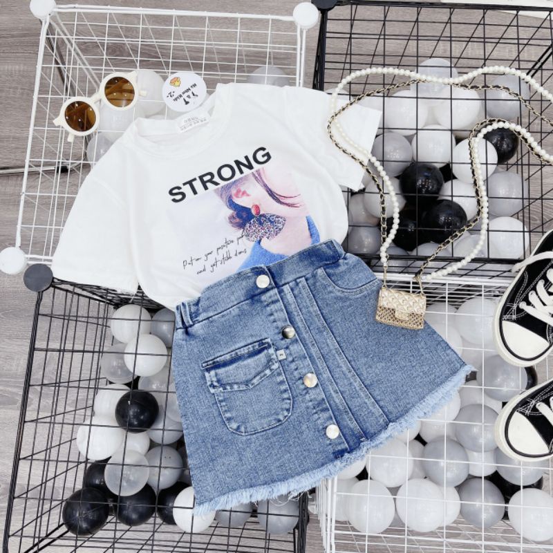 Set bộ áo phông chân váy bò cho bé gái