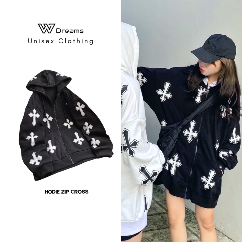 Áo Hodie ZIP CROSS Vãi Nỉ Bông Dày dặn Form Ulzzang Unisex ( Có Ảnh Thật)