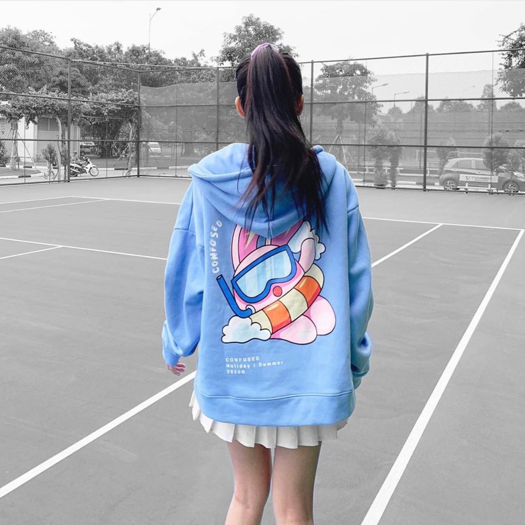 Áo khoác nữ HOMIES HD Bunny nỉ bông kéo khóa liền mũ