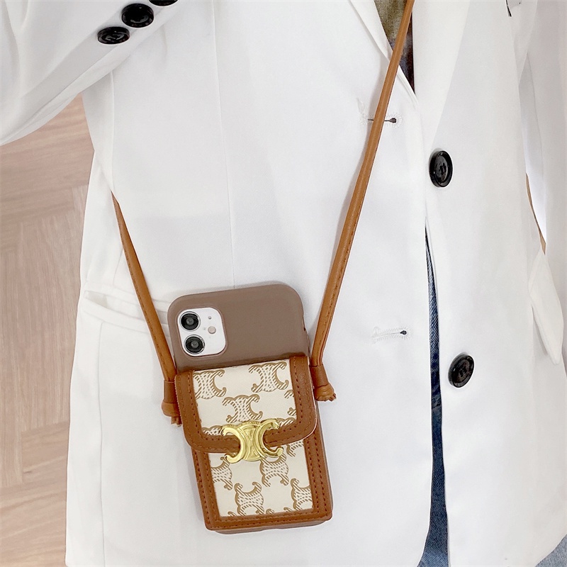 Ốp điện thoại phối ví đựng thẻ có dây đeo thời trang cho Iphone 13 11 Pro Max 12 Mini 5 5s 6 6s 7 8 Plus