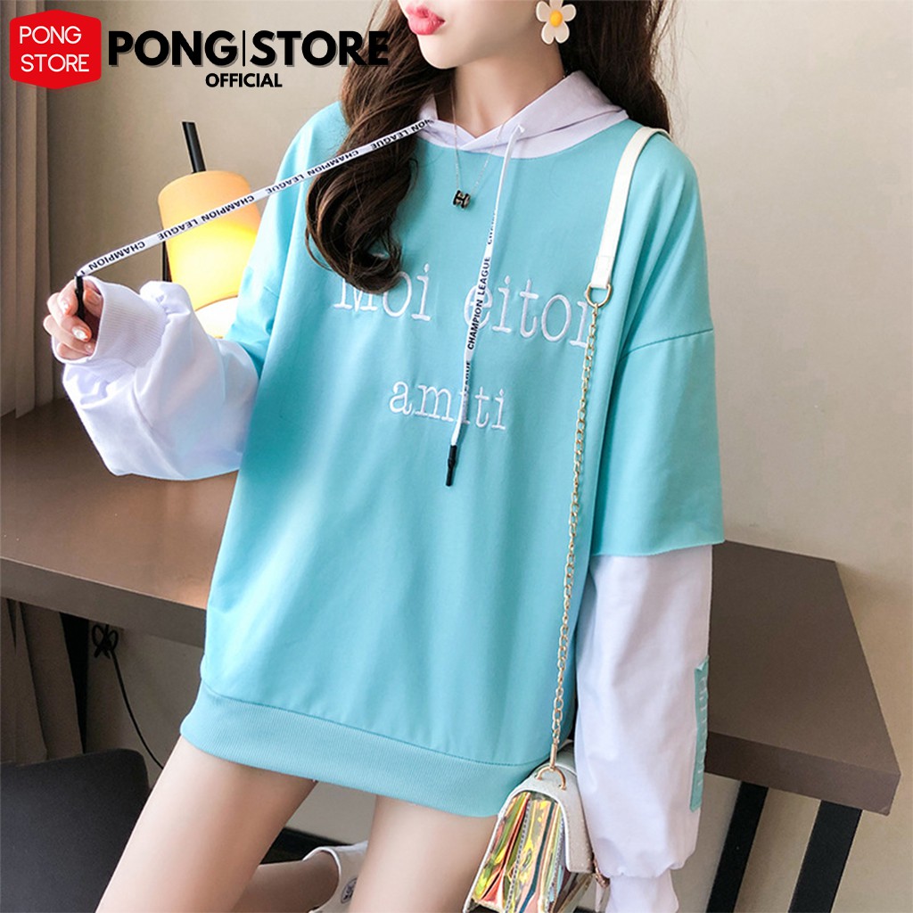 Áo hoodie nữ form rộng phối màu phong cách hàn quốc SMITI, áo khoác hoodie nỉ dáng rộng thoải mái