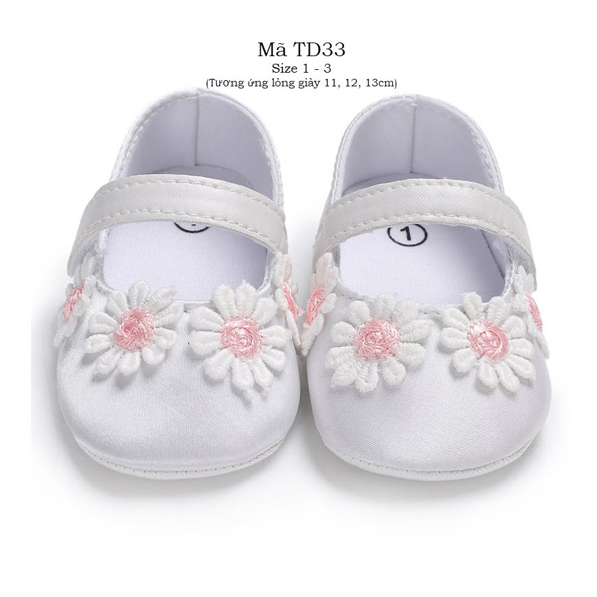 Giày vải tập đi cho bé gái 0 - 18 tháng màu trắng xinh xắn TD33