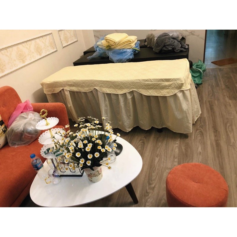 Bộ ga spa cotton trần bông ba món chăn ga gối