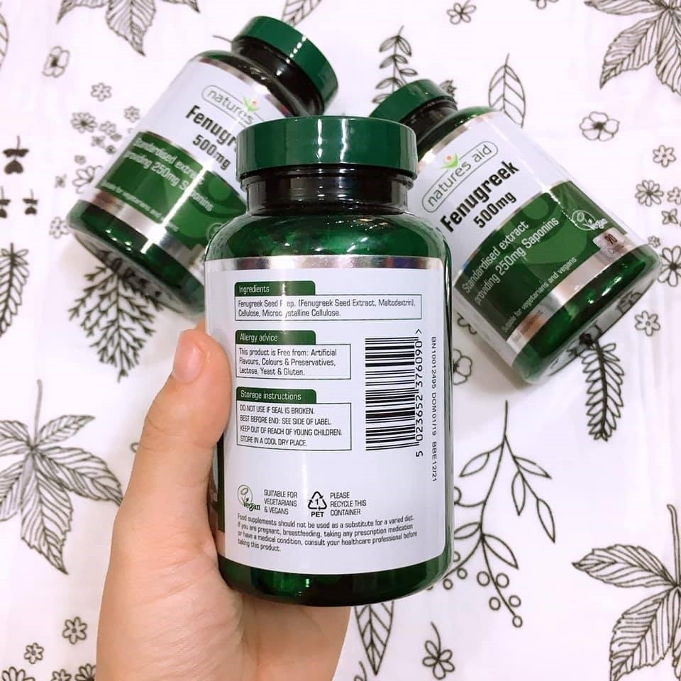 Viên uống lợi sữa chiết xuất từ cỏ cà ri Natures Aid FENUGREEK cho Mẹ Bầu Bỉm Sữa lọ 500mg