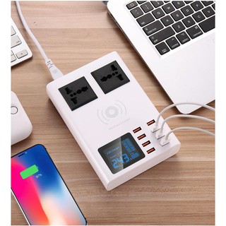 Ổ cắm điện học nhóm, 8 cổng usb, tích hợp sạc không dây, có màn hình Led