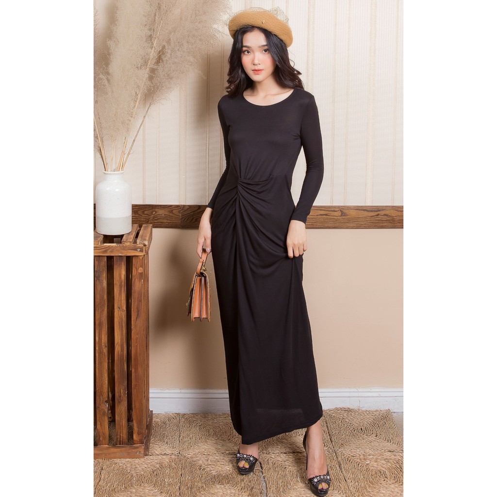 G beauty váy dáng dài nâu và đen